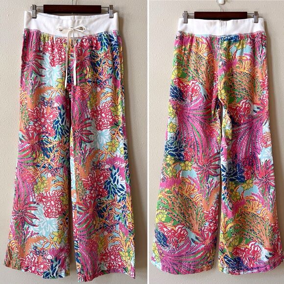 Lilly Pulitzer The Beach Pants Fishing For Compliments Medium Linen Wide Leg - Picture 1 of 9